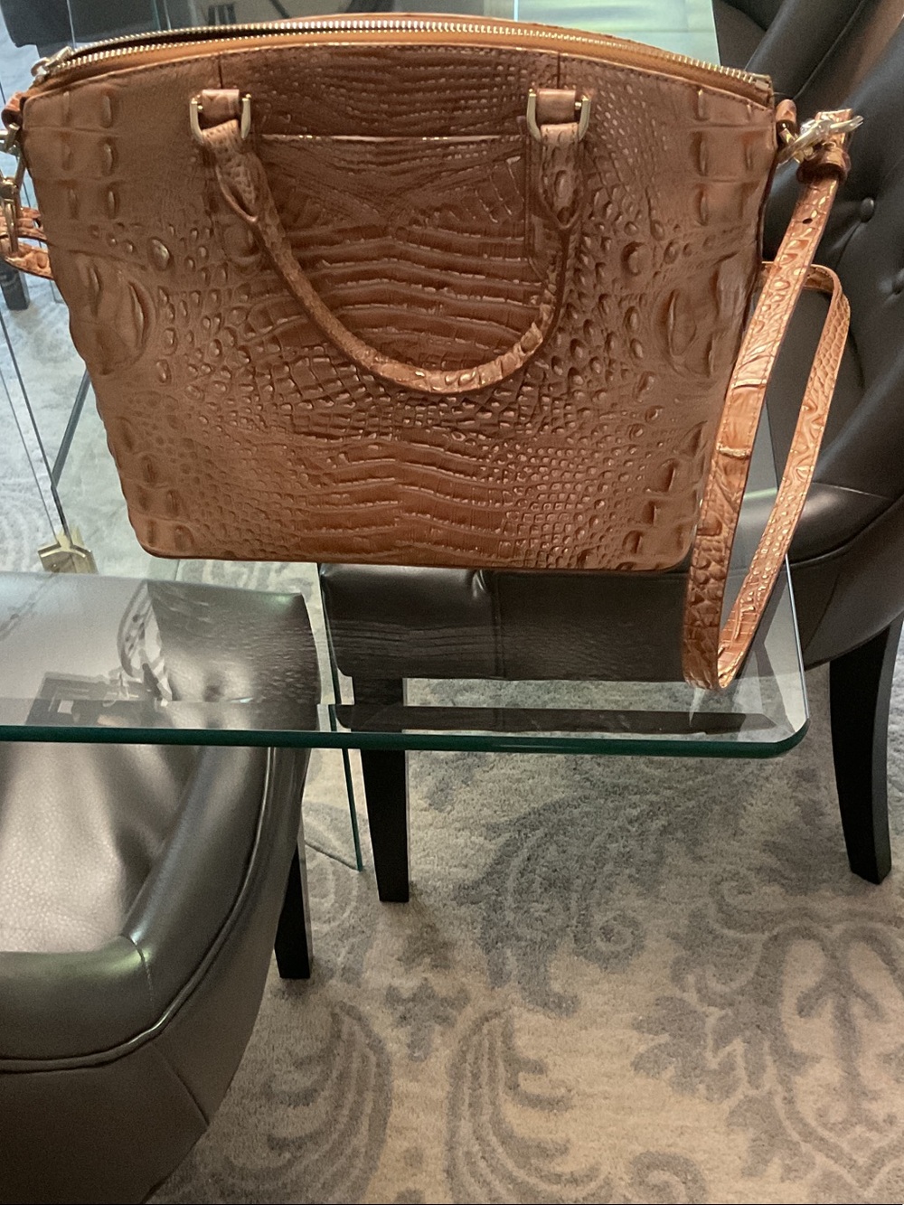 Brahmin Brown Croc-Embossed Leather Satchel
